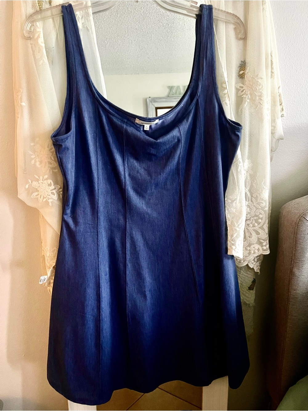 Scoop Neck Navy  Denim Mini Dress